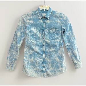 Ryan Michael Snap Shirt Womens Western Blue Distress Sz Small Bucking Horse